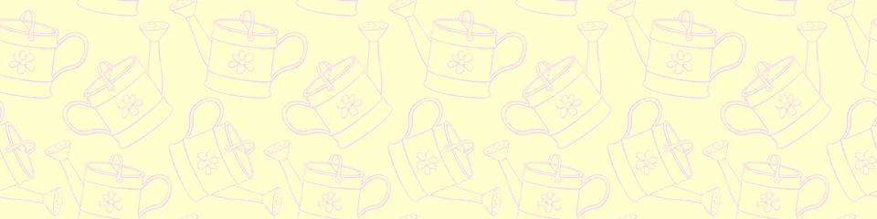 Seamless pattern with watering cans. Hand drawn outline vector background and Stock Illustration
