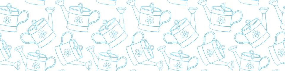 Seamless pattern with watering cans. Hand drawn outline vector background a.. Stock-Illustration