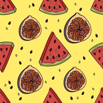 Seamless pattern with watermelon and figs. Stock Illustration