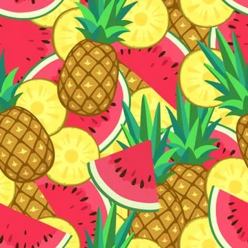 Seamless pattern with watermelon and pineapple. Stock Illustration