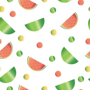 Seamless pattern with watermelon and polka dots Stock Illustration