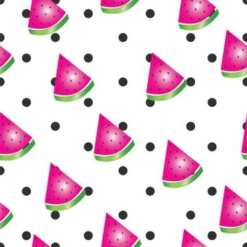 Seamless pattern with watermelon and polka dots vector - summer theme Stock Illustration