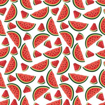 Seamless pattern with watermelon berries and ripe juicy slices. Vector Stock Illustration