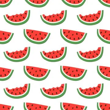 Seamless pattern with watermelon bite and slice. Summer fruit print design Stock Illustration