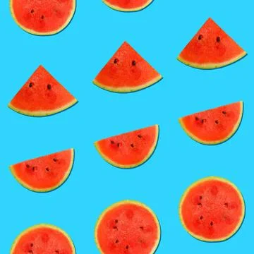 Seamless pattern of watermelon on blue Seamless pattern of fresh red ripe ... Stock Photos