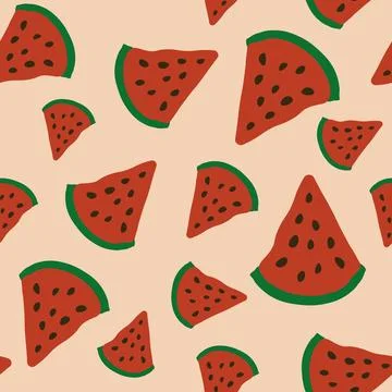 Seamless pattern of watermelon in doodle style Stock Illustration