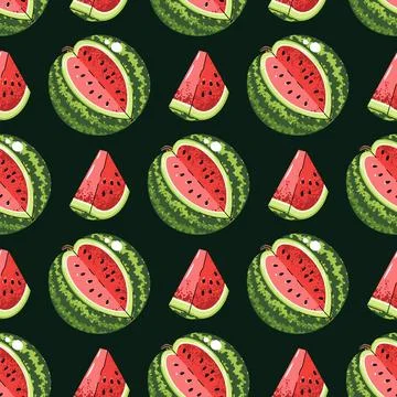 Seamless pattern with watermelon. Flat Design Fruit Repeat with Juicy Slices Stock Illustration
