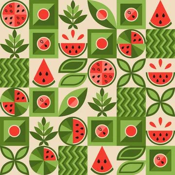Seamless pattern with watermelon geometric shapes Stock Illustration