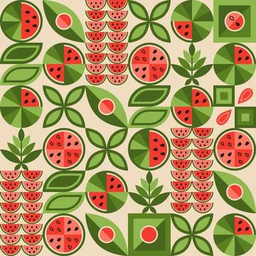 Seamless pattern with watermelon geometric shapes Illustrazione stock