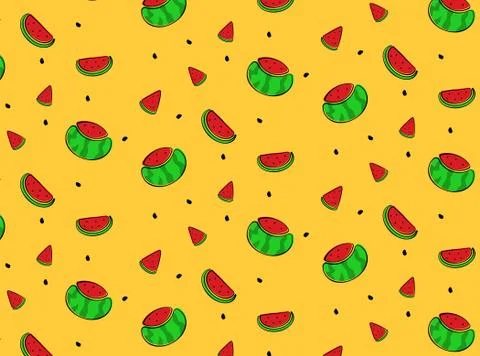 Seamless pattern watermelon hand drawn style Stock Illustration