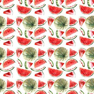 Seamless pattern of watermelon isolated on the white background. Watercolor d Stock Illustration