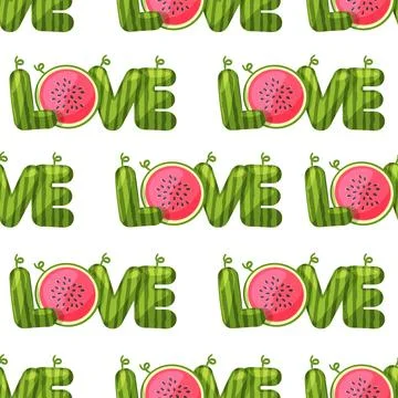 Seamless pattern watermelon love. Vector summer background Stock Illustration