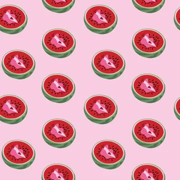 Seamless pattern with watermelon with outlines female labia Illustrazione stock