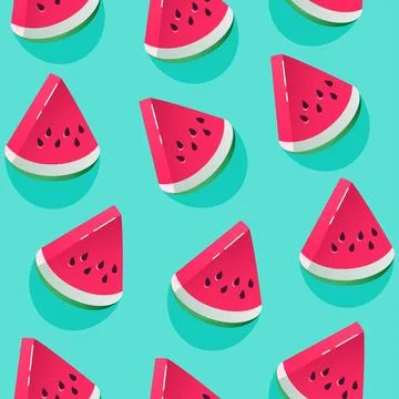 Seamless pattern with watermelon pieces in trendy 3d style. Vector backgrou.. Stock Illustration