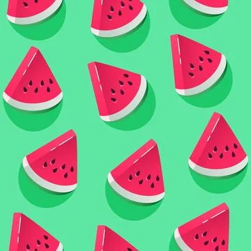 Seamless pattern with watermelon pieces in trendy 3d style. Vector backgrou.. Stock Illustration