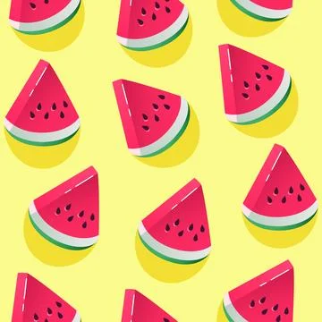 Seamless pattern with watermelon pieces in trendy 3d style. Vector backgrou.. Stock Illustration