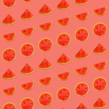 Seamless pattern of watermelon on pink Seamless pattern of fresh red ripe ... Stock Photos