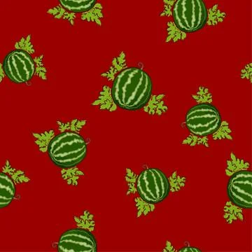 Seamless Pattern , Watermelon on Red Background 스톡 일러스트