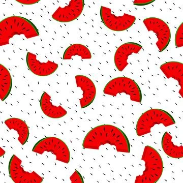 Seamless pattern with watermelon slice on white background. Summer illustration Stock Illustration