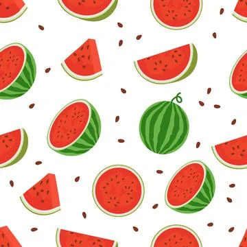 Seamless pattern of watermelon sliced and random vector Stock Illustration