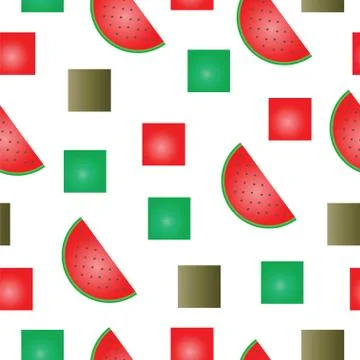 Seamless pattern with watermelon slices and squares Stock Illustration