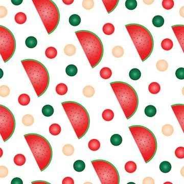 Seamless pattern with watermelon slices and polka dots Stock Illustration