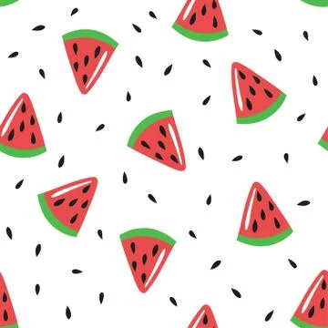 Seamless pattern with watermelon slices and seeds. Vector template. Stock Illustration