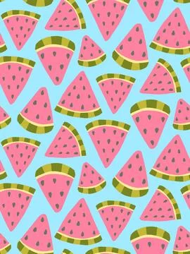 Seamless pattern of watermelon slices on a blue background, vibrant and perfect Illustrazione stock
