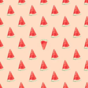 Seamless pattern with watermelon slices on a pink pastel background 写真素材