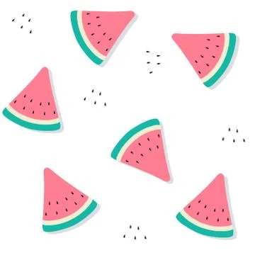 Seamless pattern of watermelon slices with seeds and drop shadow. Fresh summe Illustrazione stock