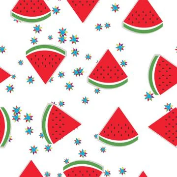 Seamless pattern with watermelon slices vector - summer theme Stock Illustration
