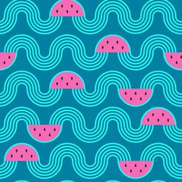 Seamless pattern with watermelon slices waves stripes. Summer, exotic, freshness Stockillustratie