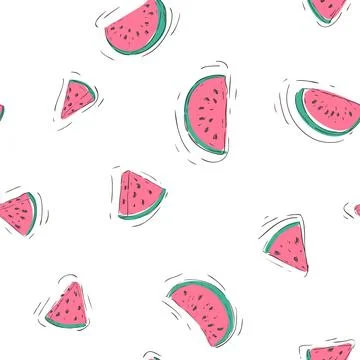Seamless pattern with watermelon slices on white background. Vector illustr.. Stock Illustration