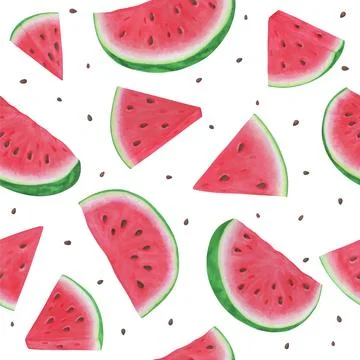 Seamless pattern with watermelon slices on white background. Vector illustration Stock Illustration