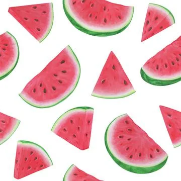 Seamless pattern with watermelon slices on white background. Vector illustr.. Stock Illustration