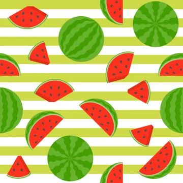 Seamless pattern watermelon on stripe background, summer theme flat design Illustrazione stock