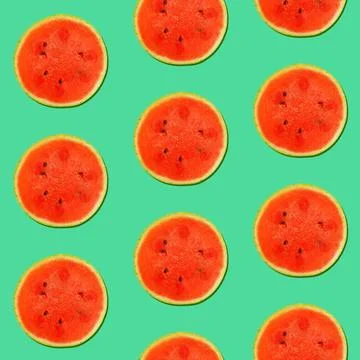 Seamless pattern of watermelon on teal Seamless pattern of fresh red ripe ... Stock Photos
