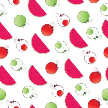 Seamless pattern with watermelon vector and artistic circles Stock Illustration