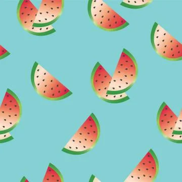 Seamless pattern with watermelon vector - blue background Stock Illustration