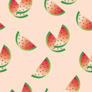 Seamless pattern with watermelon vector - light red background Stock Illustration