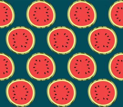 Seamless pattern with watermelons, half of watermelon on a dark background... Stock Illustration