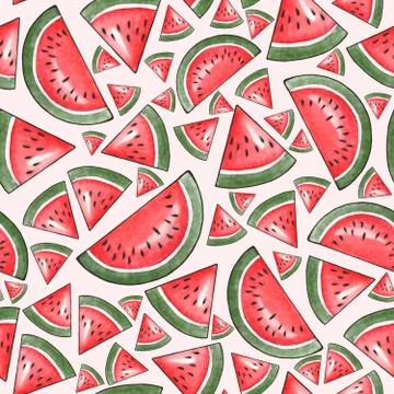 Seamless pattern with watermelons. Pieces of watermelon on a light background Stock Illustration