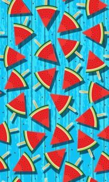Seamless pattern with watermelons, slice ice pops of watermelon vector illust Stockillustratie