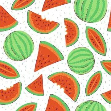 Seamless pattern of watermelons slices vector. Bright summer background with Stock Illustration