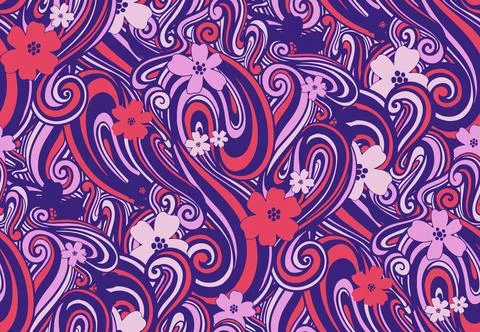 Seamless pattern wave and flower abstract.Line drawing style.Fashion textile Stock Illustration