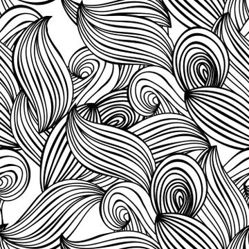 Seamless pattern wave black and white hand-drawn background for wallpaper, pa Stock Illustration