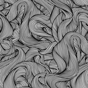 Seamless pattern with wave line curls. Monochrome stripes black and white Illustrazione stock