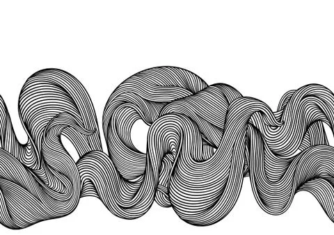 Seamless pattern with wave line curls. Monochrome stripes black and white Stock Illustration