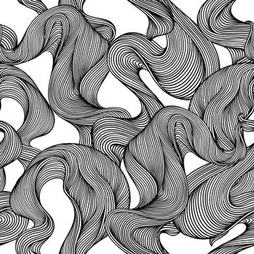 Seamless pattern with wave line curls. Monochrome stripes black and white Ilustración de archivo