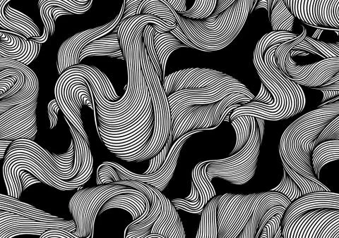 Seamless pattern with wave line curls. Monochrome stripes black and white Illustrazione stock